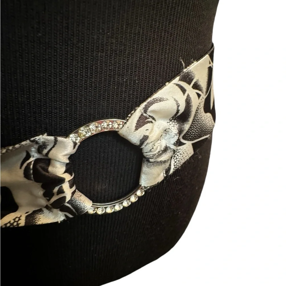 Y2K Style Bling Belt  Rhinestone Accents Black and White Floral Party Floral